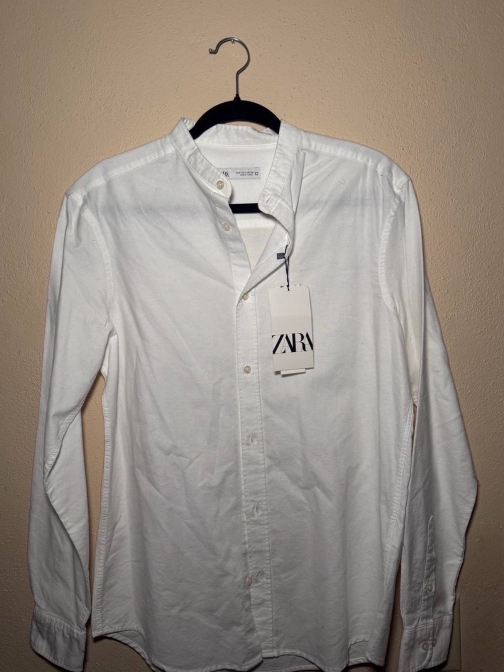ZARA White Mandarin Collar Button-Up Shirt